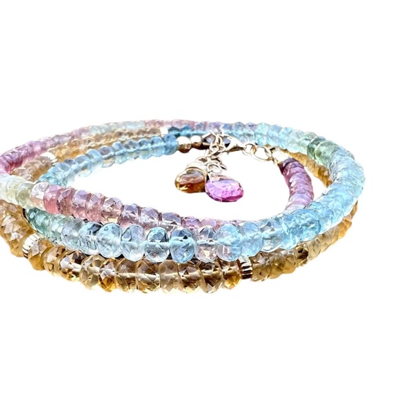 Natural Citrine, Aquamarine, Ruby Wrap Bracelet Convertible Necklace Solid 14k - Picture 9 of 11